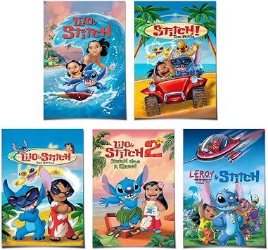 LPAIWXY [5PC] Lilo Anime Stitch Poster For Fans Kids Room Bedroom Wall Decor-Lilo Anime Stitch Posters Canvas Prints Picture For Teen Boy Girls Gifts