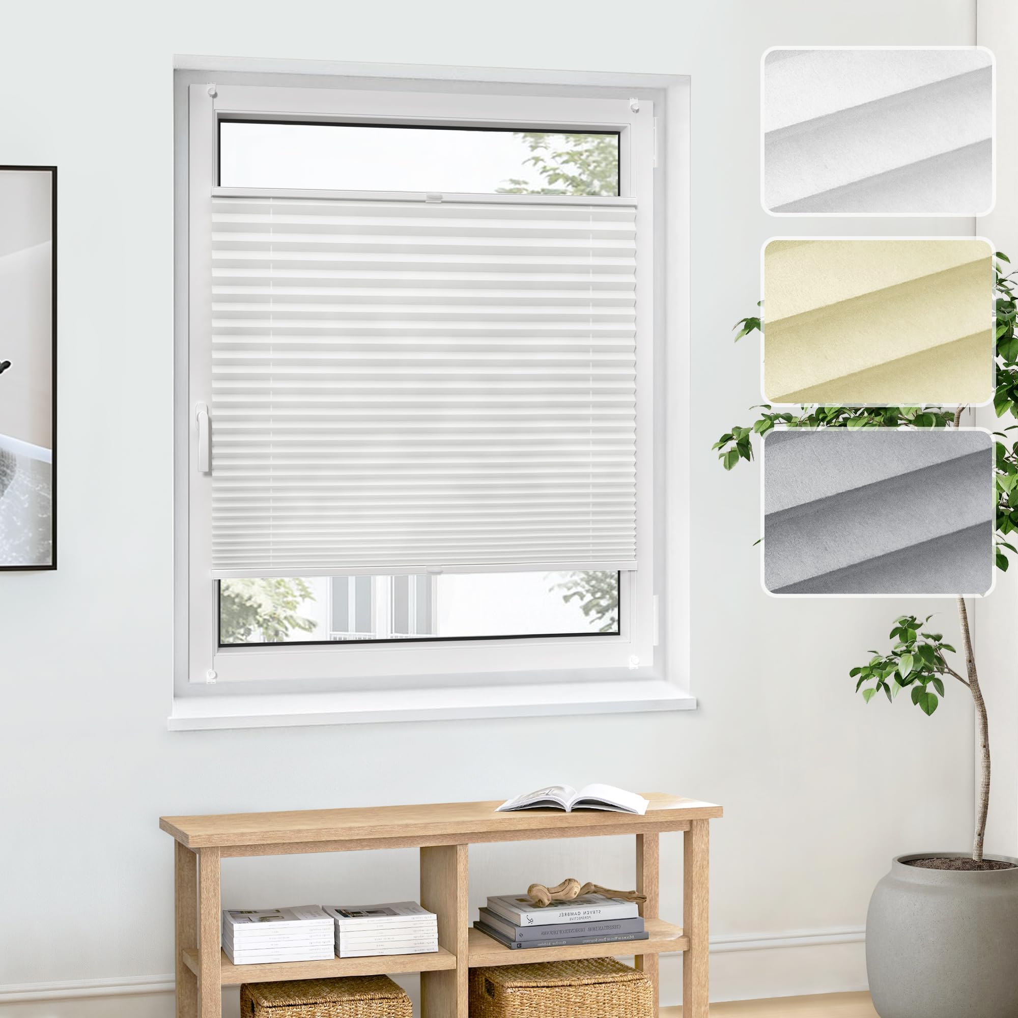 Jalousiescout Plissee Klemmfix ohne Bohren—Jalousie 130x120cm weiß Sichtschutz Fenster Sonnenschutz, Lichtdurchlässig Faltrollo für Fenster & Tür, Basis-Vliesstoff Pure Plissee