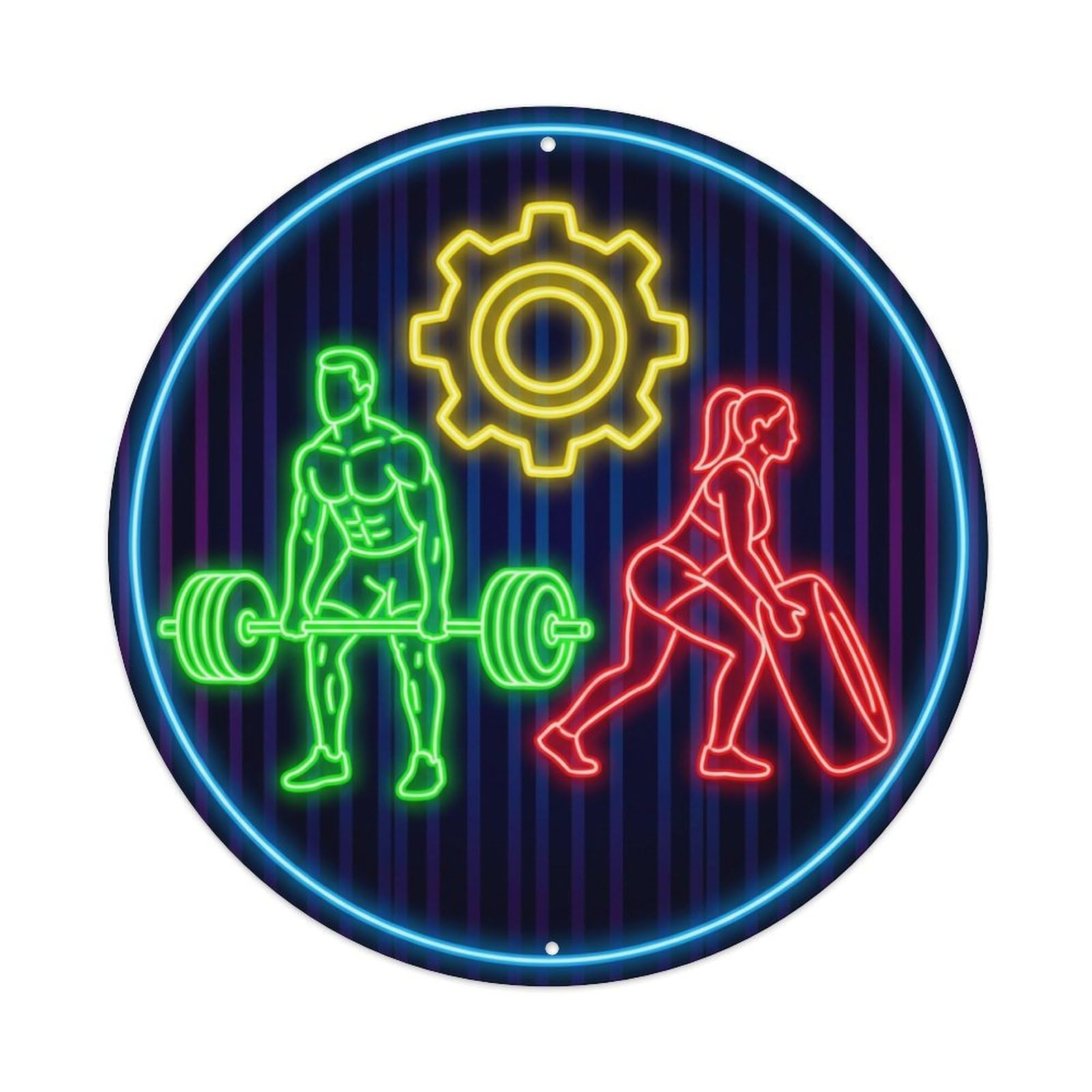 Vintage Faux Neon Gym Retro Bodybuilding Grind Metal Tin Sign