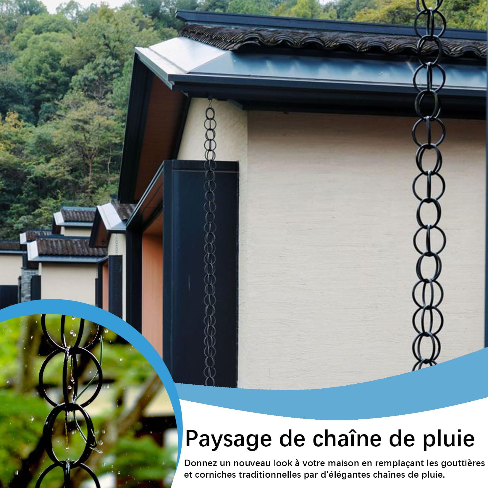 Chaîne de Pluie d'extérieur en Alliage d'aluminium,Chaîne Attrape-Pluie Japonaise pour Déco Extérieure,pour Descentes Pluviales,Balcons,Toits,Auvents,Pelouses 6m