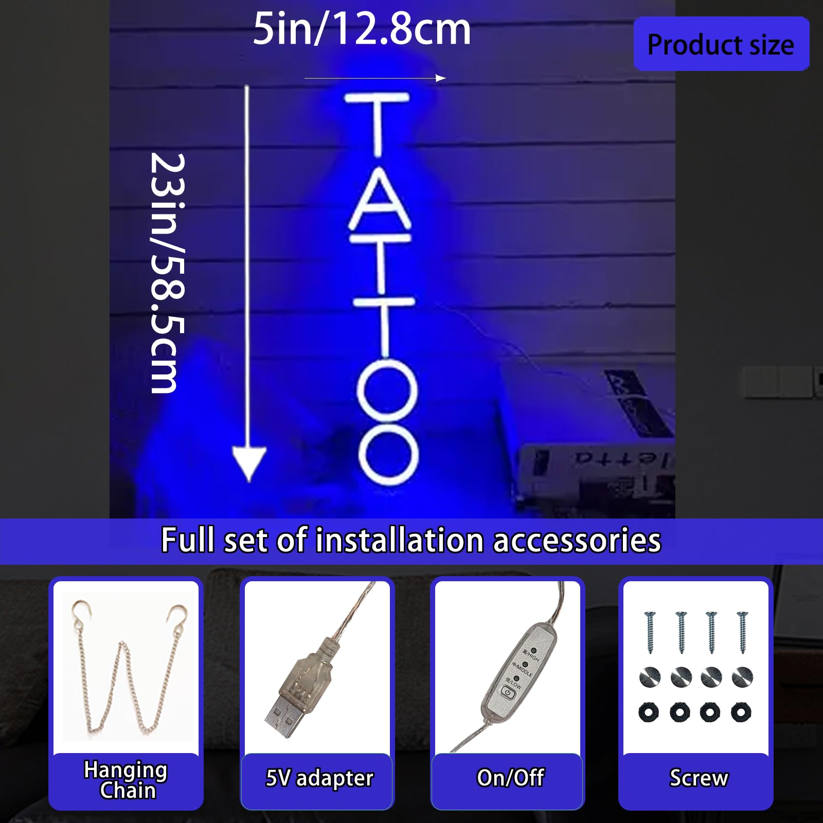 Amazon.co.jp: TATTOO ネオンサイン 壁装飾用 TATTOO 23×5インチ