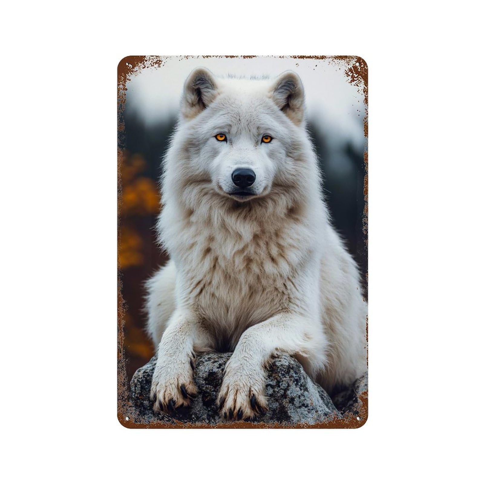 Majestic White Wolf Portrait Rust Effect Tin Sign 11.8"x7.9", Rustic Home Decor for Cafe, Home Bar And Lounge Decor