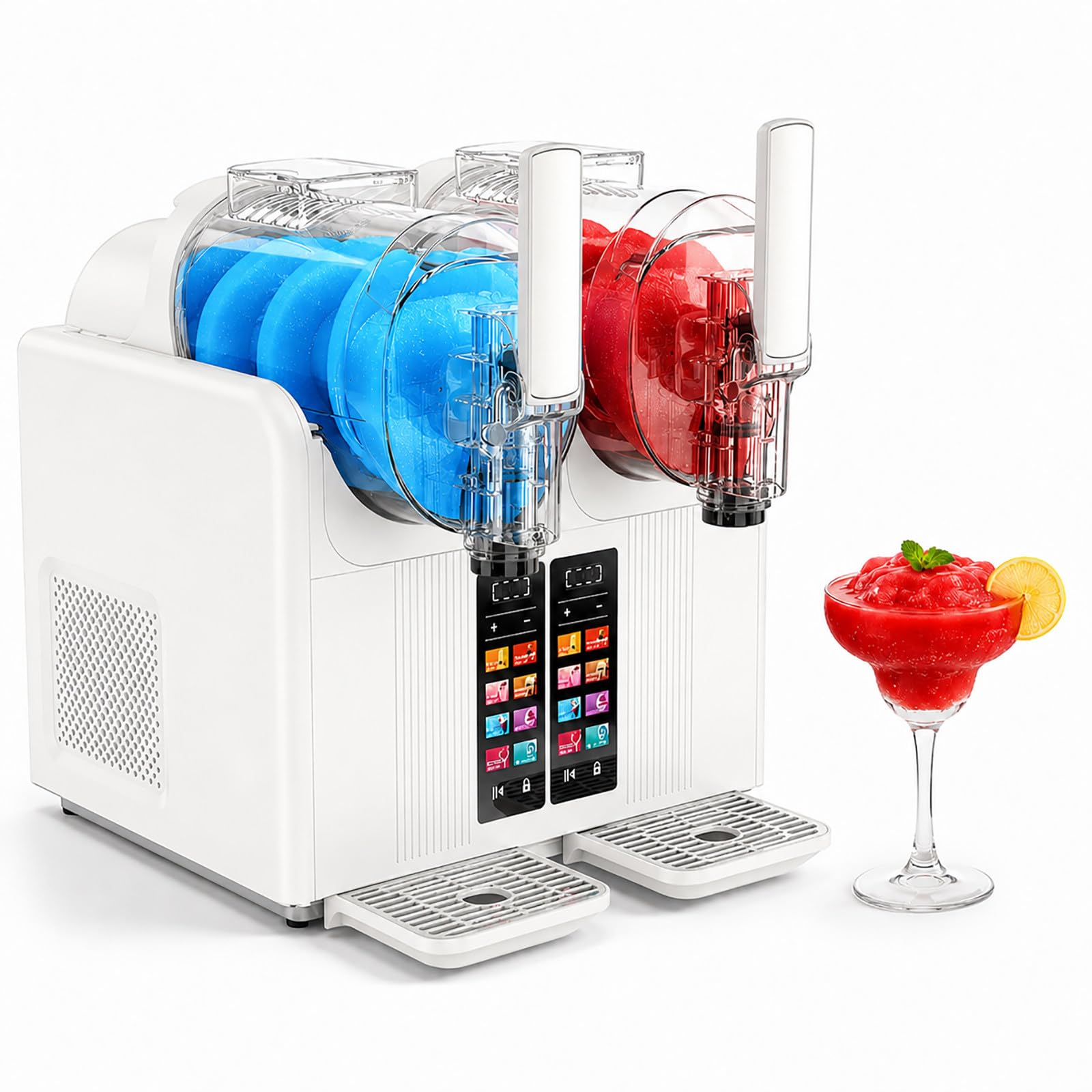 vnmudzeo Slushie Machine, 7 Presets and LED Display - 4000ml Dual Tank Slushy Maker, Adjustable Hardness, Auto Clean for Home Party Cafe Use White