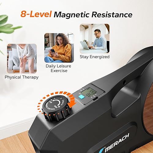 Vista 18 de Ejercitador de pedal para bicicleta debajo del escritorio, mini bicicleta estática magnética silenciosa con aplicación MERACH para brazos, Negro