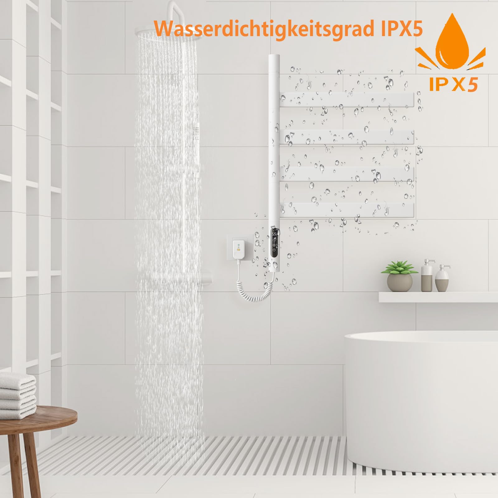 ZOYI 180°Drehung Bad handtuchtrockner elektrisch, handtuchwärmer elektrisch, badheizkörp erelektrisch, handtuchhalter elektrisch, 220v (Weiss)