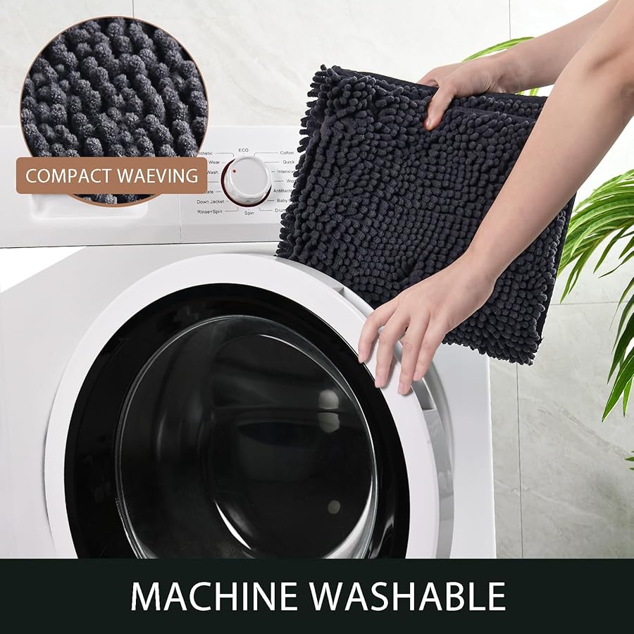 LOCHAS Luxury Bathroom Rug Shaggy Bath Mat 24 x 17 Inch, Washable Non Slip Bath Rugs for Bathroom Shower, Soft Plush Chenille Absorbent Carpets Mats, Dark Grey - image 6