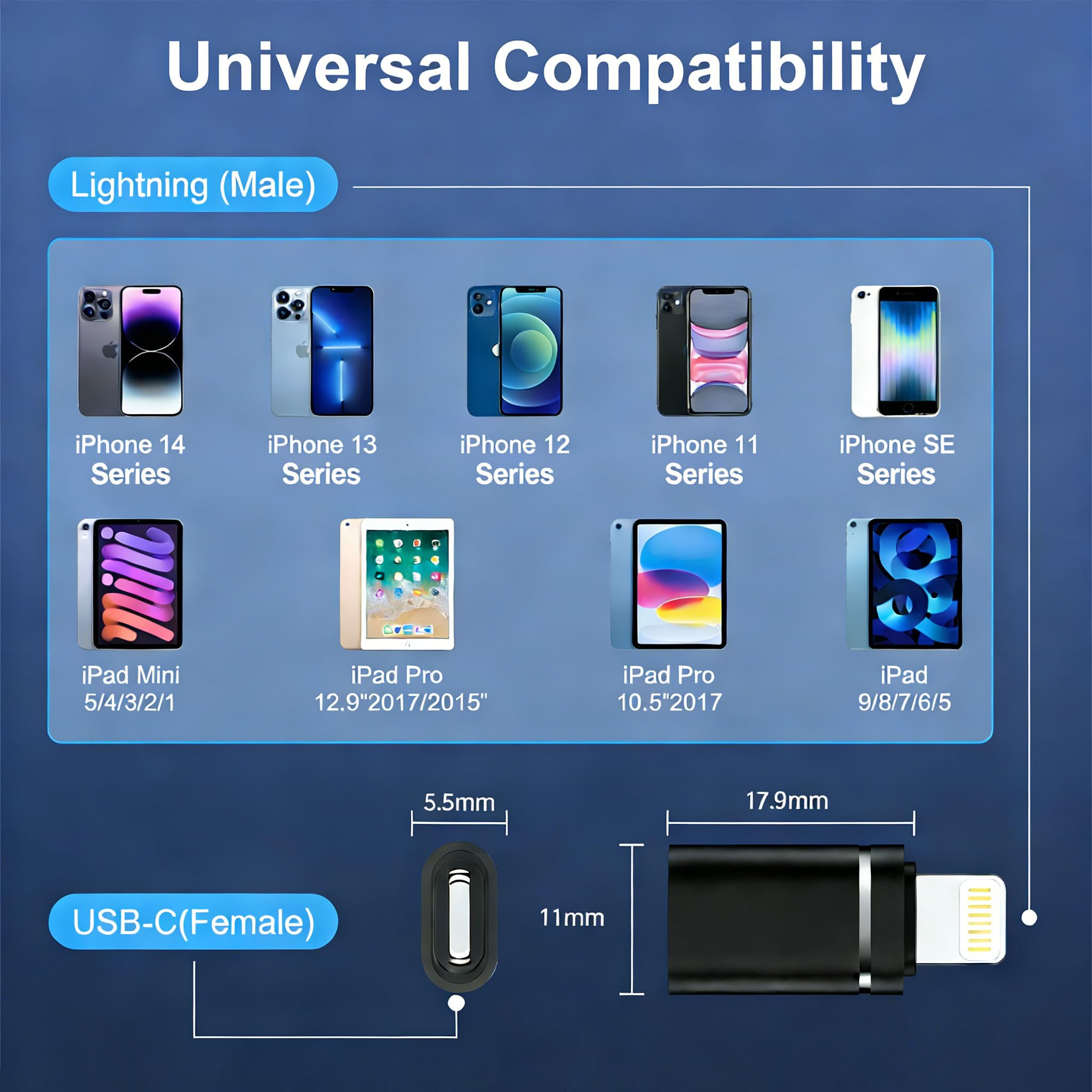 Adattatore USB C a Lightning, 2 pezzi, adattatore Lightning USB C, supporta la ricarica/sincronizzazione dati, adattatore iPhone per iPhone 14/13/12/11, non per cuffie/audio/OTG