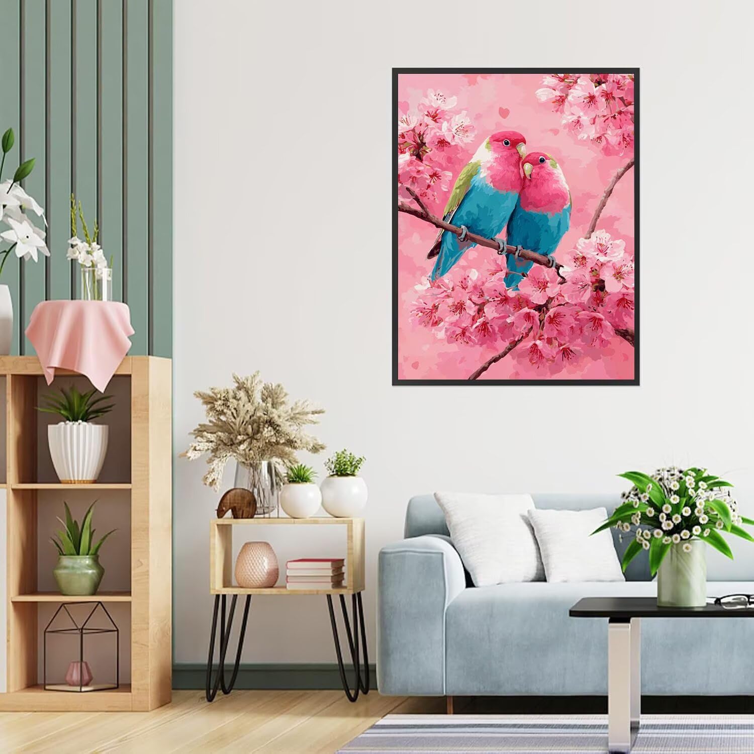 Dipingere con i Numeri Adulti uccelli, rosa Dipingere con i Numeri Bambini DIY Kit, Set Premium con Pennelli, Decorazione Casa & Creativo Regalo di Compleanno, Attività di Tempo libero 70x95cm z-319