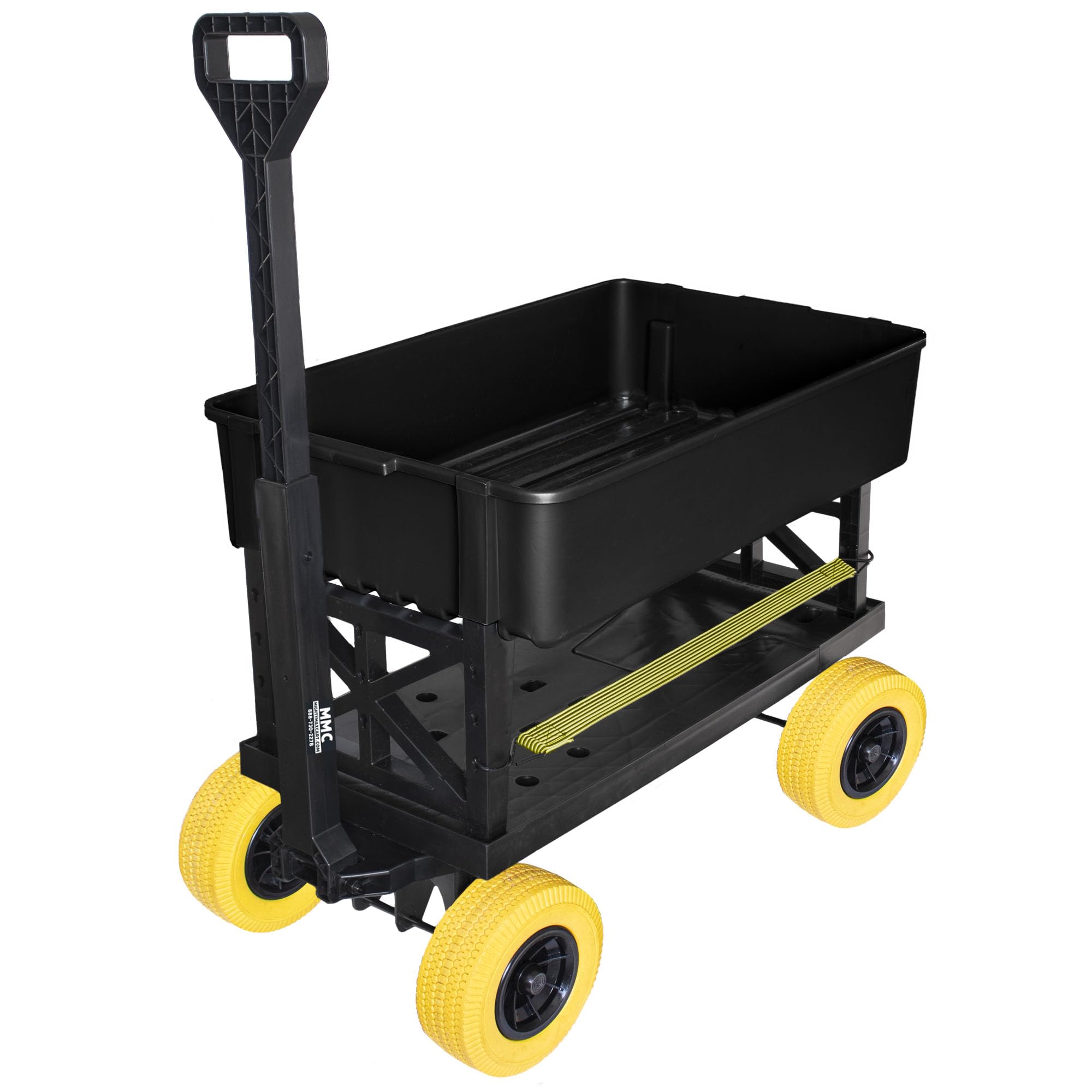 Multi-Purpose Utility Outdoor Cart with Wheels, Collapsible Wagon and Dolly | Mighty Max Cart Yellow Wheels with 2.5 cu. ft. Removeable Black Tub