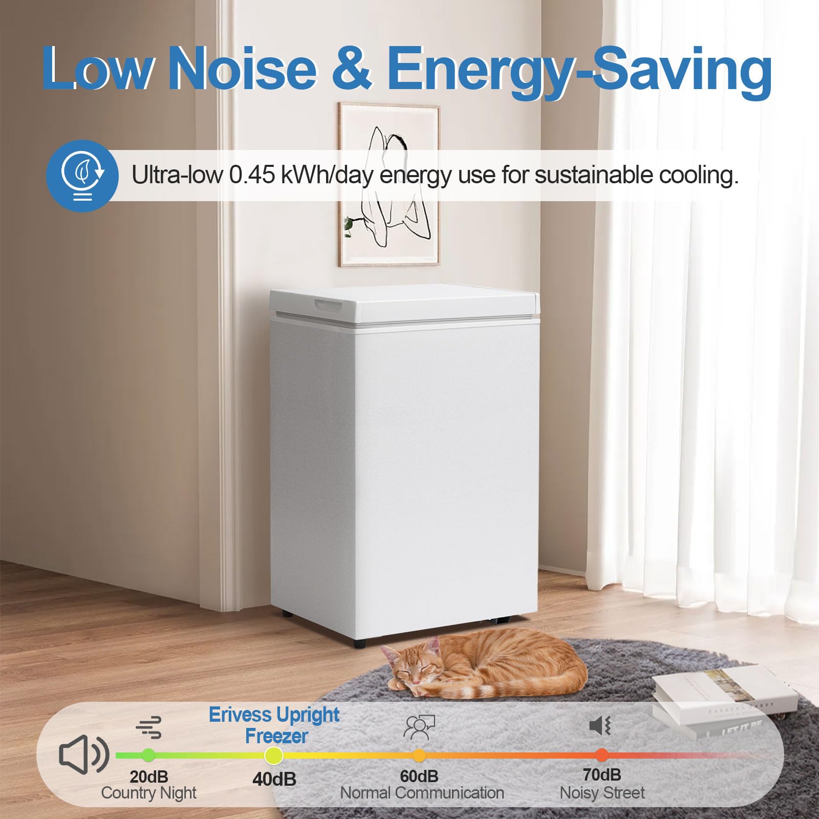 Erivess 3.5 Cu.Ft Chest Freezer - Compact Deep Freezer With Removable Basket, Energy Efficient & Quiet Top Door Design, Mini Freezer Adjustable 7 Thermostat For Home, Apartment, Garage, Dorm (White) on Fridge.com - View 6