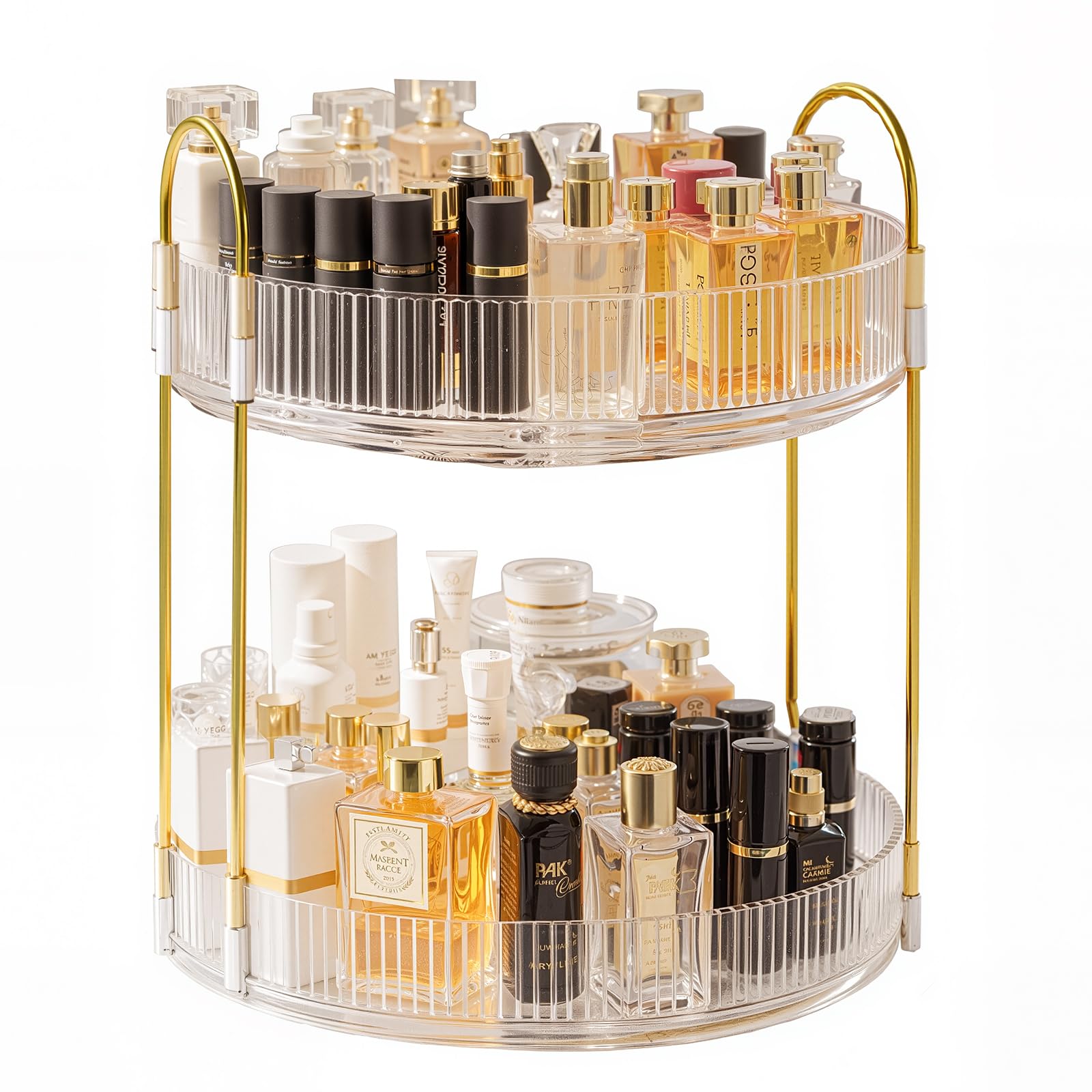 2 Tier Clear Makeup Organizers, 360°Rotating Cosmetic Storage, Bathroom Organiser Large Capacity Makeup Storage, Perfume Tray, Organizers Storage Skincare Vanity Organiser Bathroom Decor Accessorie-image-28