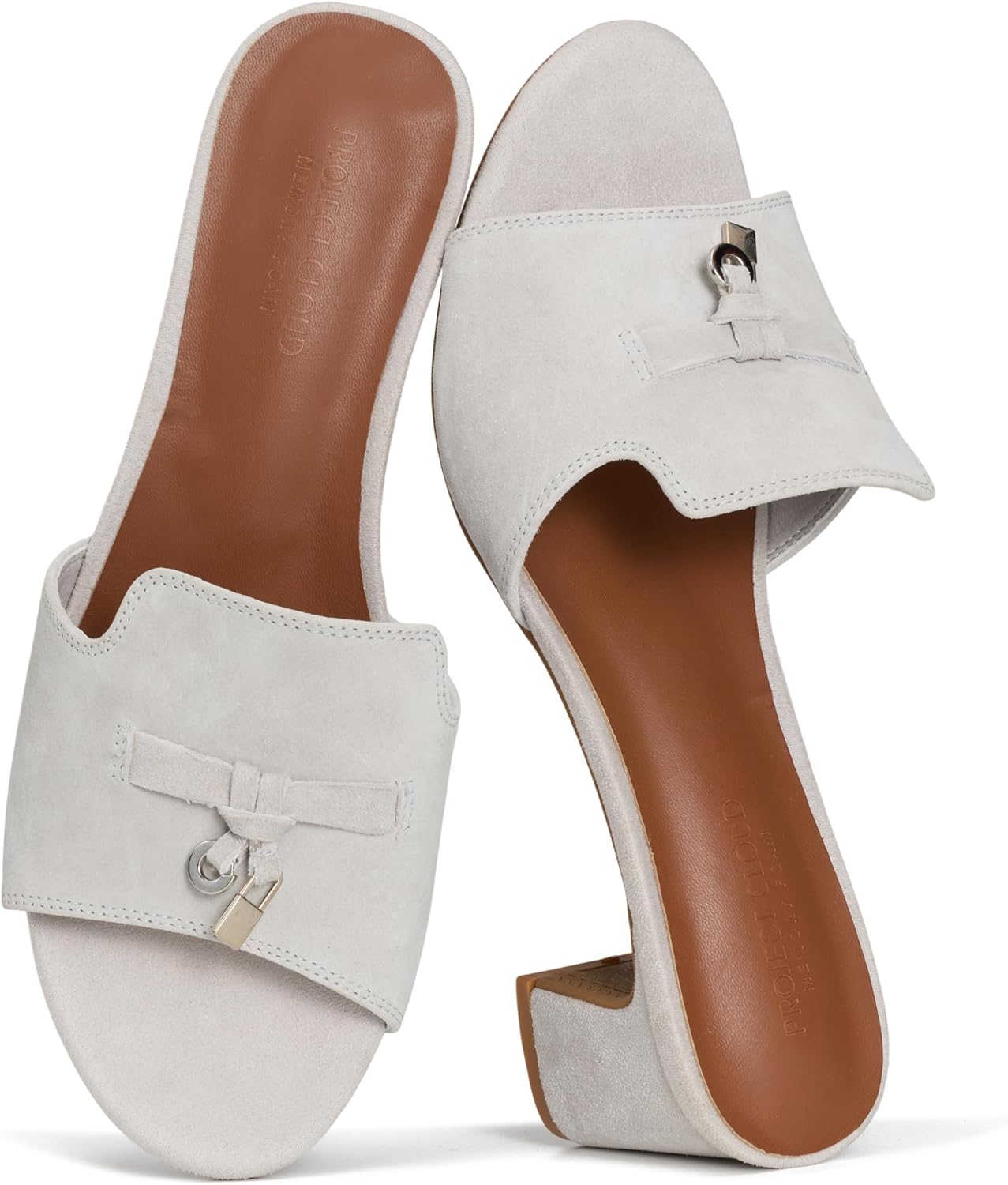 Project Cloud 100% Genuine Leather Sandals Women Footwear - Memory Foam Insole & Non-Slip Women Sandals Dressy - Lightweight Womens Heels Sandals - Slides for Women 2026 (Monaco)