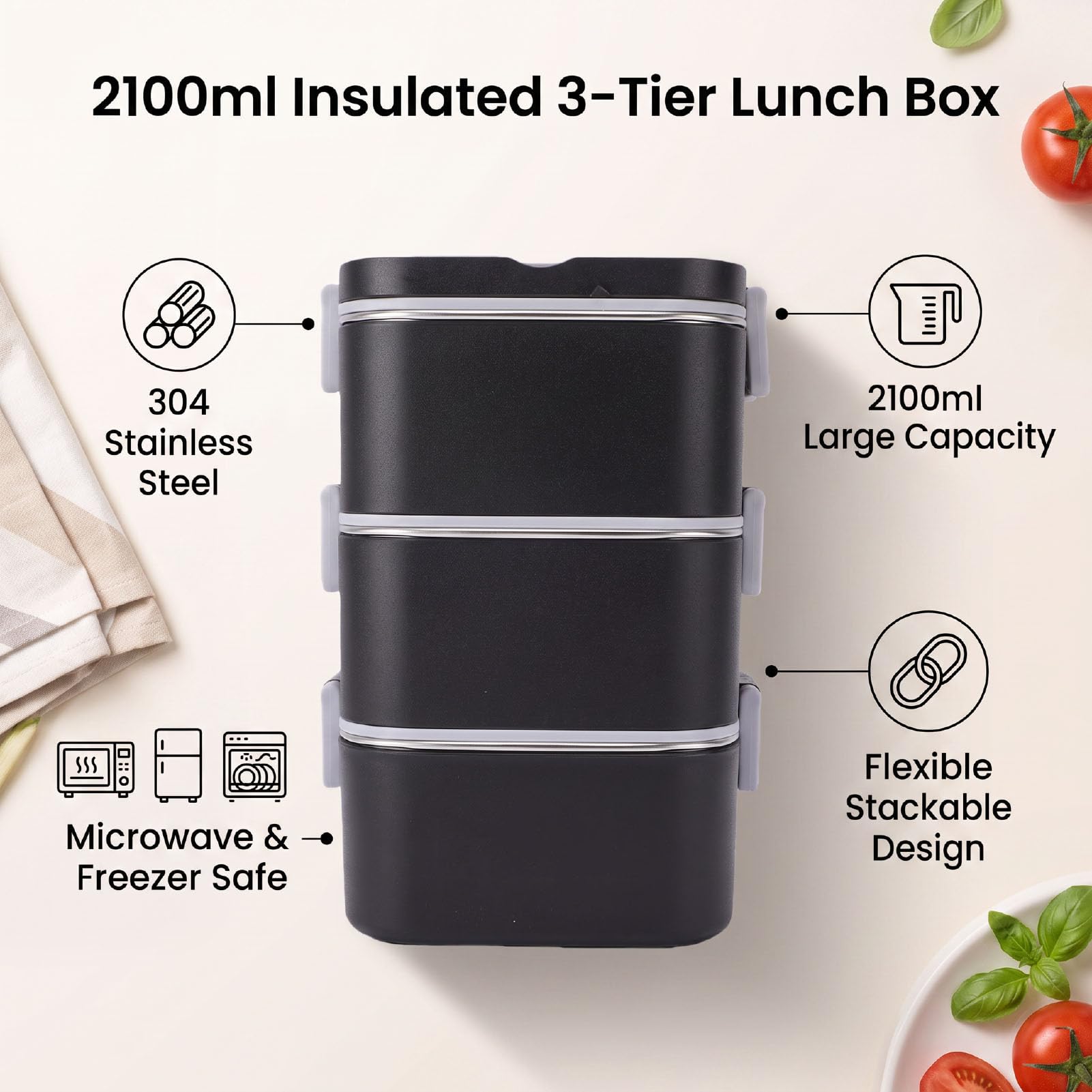 Sorandy Izolowany Pojemnik na Lunch, pojemność 2100 Ml, 3 Warstwy