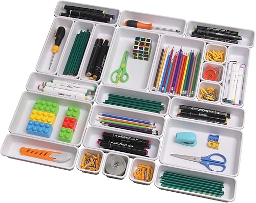 Juego de 24 separadores de cajones de escritorio entrelazados, separadores de cajones estrechos de plástico poco profundos, contenedores de