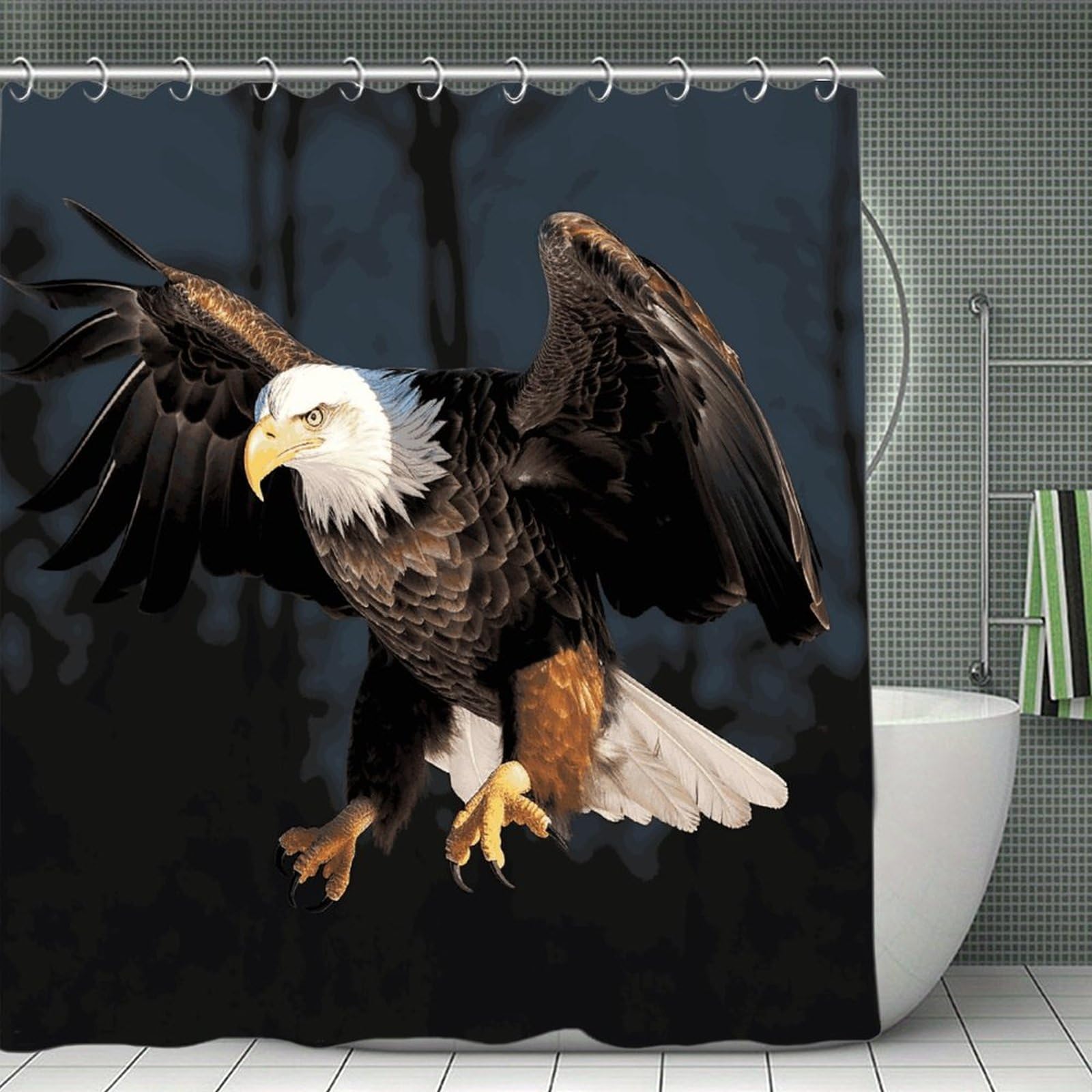 VstaDank 3D Bald Eagle Shower Curtain 71x71 Heavy Duty Polyester Cloth Bath Curtain with Hooks Thick Waterproof Shower Liner Fun Magic Decorative Bathroom Curtains for Bathtub
