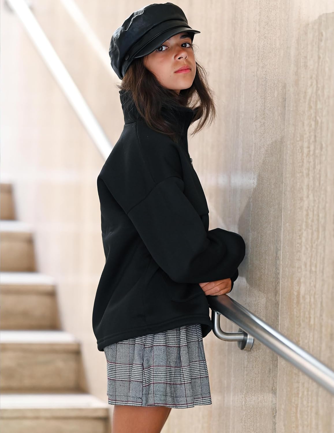 Arshiner Girls Half Zip Sweatshirt with Drawstring Hem Fleece Quarter Zip Pullover Sweatshirts Fall Clothes for Teen Girl - Image 3