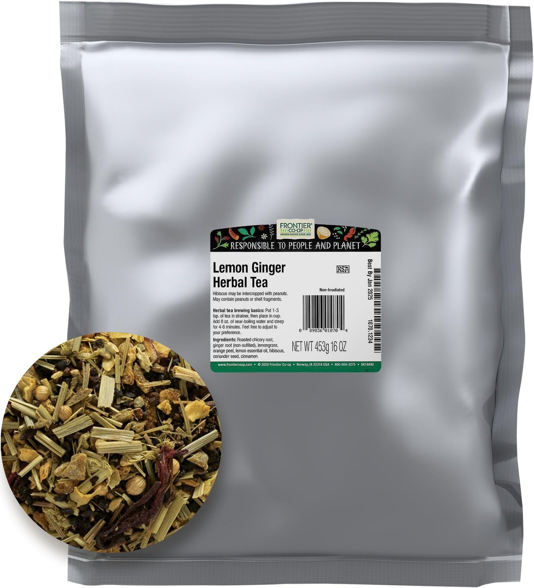 Frontier Co-op Lemon Ginger Herbal Tea, Kosher, Bulk Tea | 16 Ounce (Pack of 1)