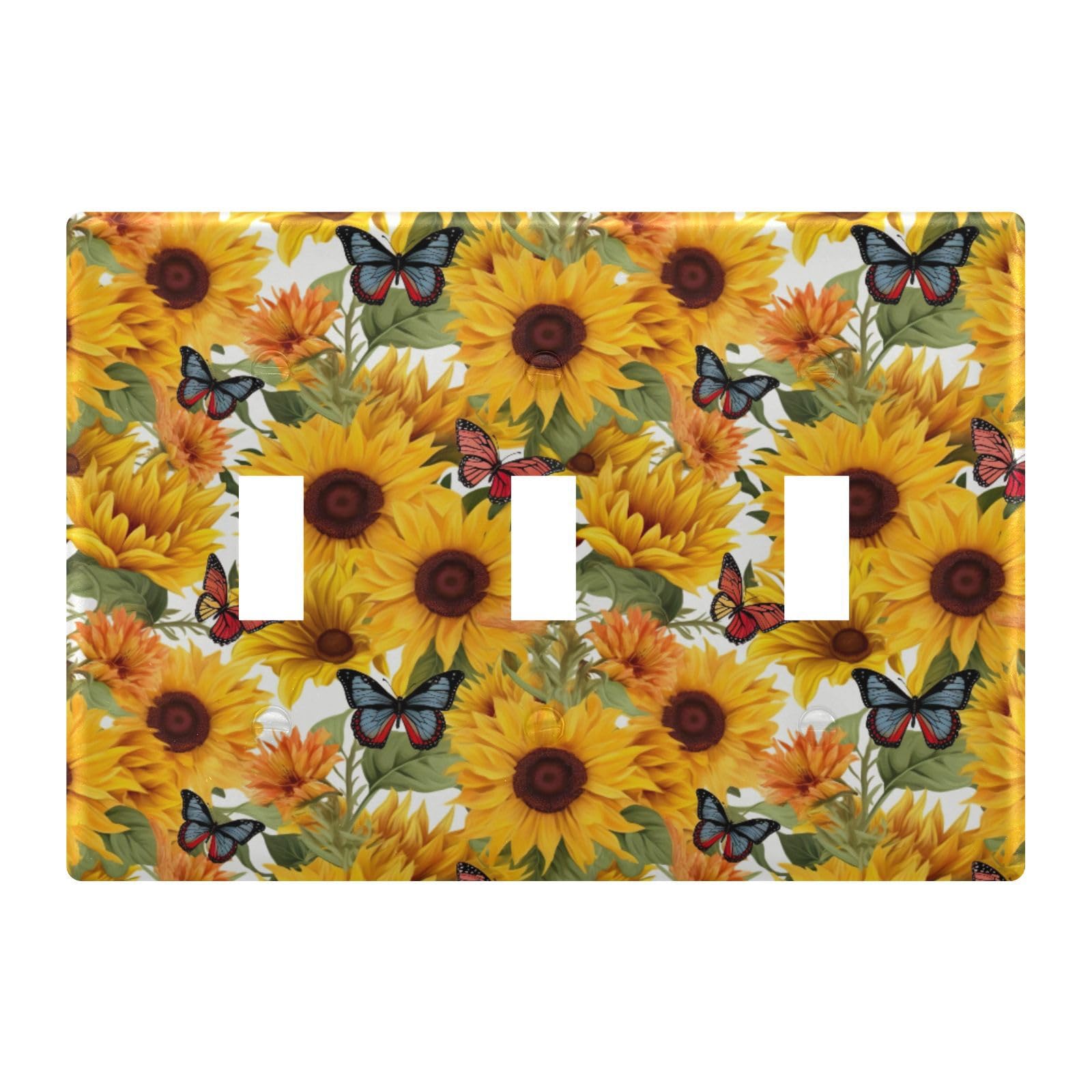 Light Switch Cover Sunflower Butterfly Wall Plates for Electrical Outlets 3 Gang 202a8990