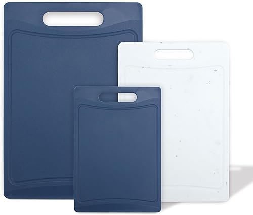 Miniatura 8 de COOK WITH COLOR Juego de tablas de cortar antideslizantes, esenciales de cocina con mango de fácil agarre para carne, verduras y frutas, 3 tablas de