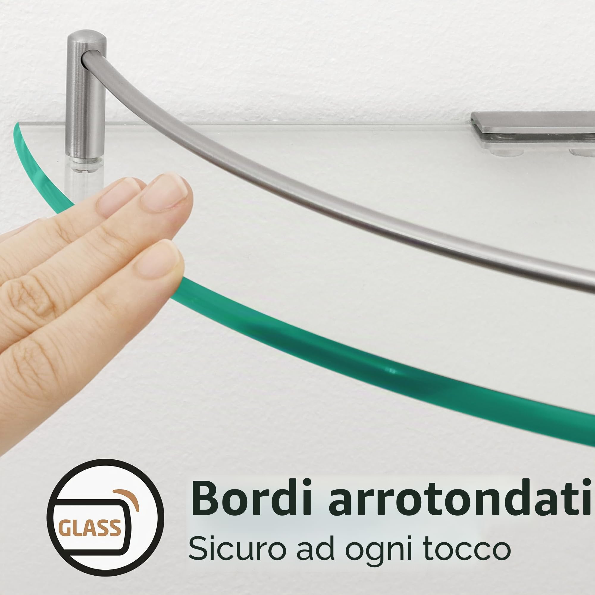 Mensola in Vetro Doccia Bagno Angolare da Parete Acciaio Inossidabile SUS304 2 Pezzi Finitura Spazzolata