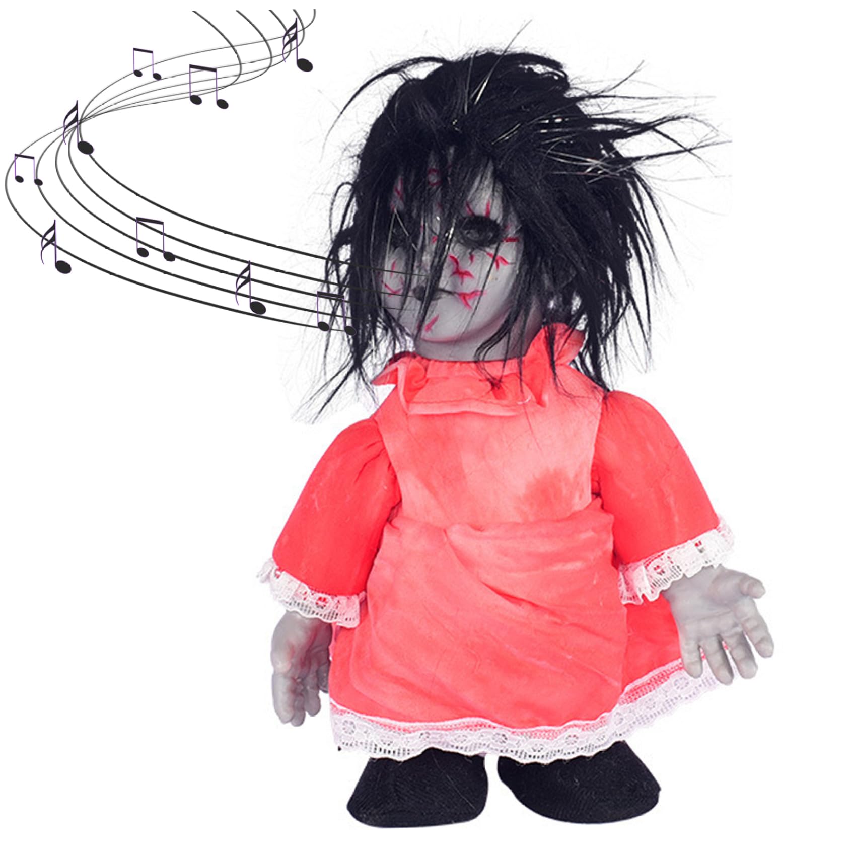Vervevum Halloween Scary Doll 13.39x7.48inch Voice-activated Battery Powered Creepy Dolls Halloween Prop for Party Haunted House, Battery Not Included, Red, Haunted Doll