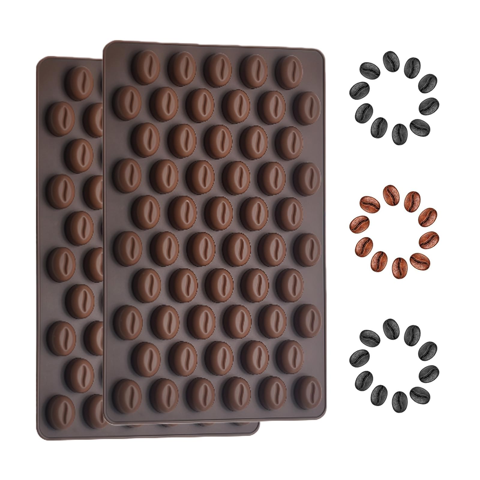 2Pcs Brown Silicone Coffee Bean Molds 55 Cavity Mini Chocolate Candy Molds DIY Baking Decorations for Cake Decorating Ice Cube Gummy Crafts