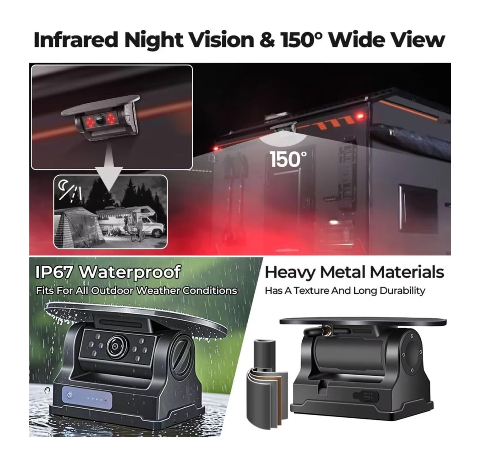 Kit Cámaras Visión Nocturna Infrarrojas Monitor DVR Inalámbrico 5'' Imán Solar para Camiones Autobuses Remolques Autocaravanas Camara Marcha Atras(Monitor Add 2 Camera)