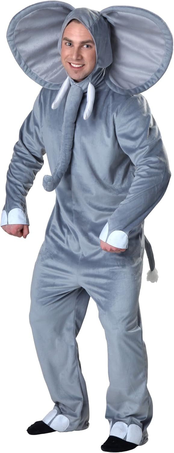 Adult Elephant Costume, Grey Animal One-piece, Jungle Safari Jumpsuit