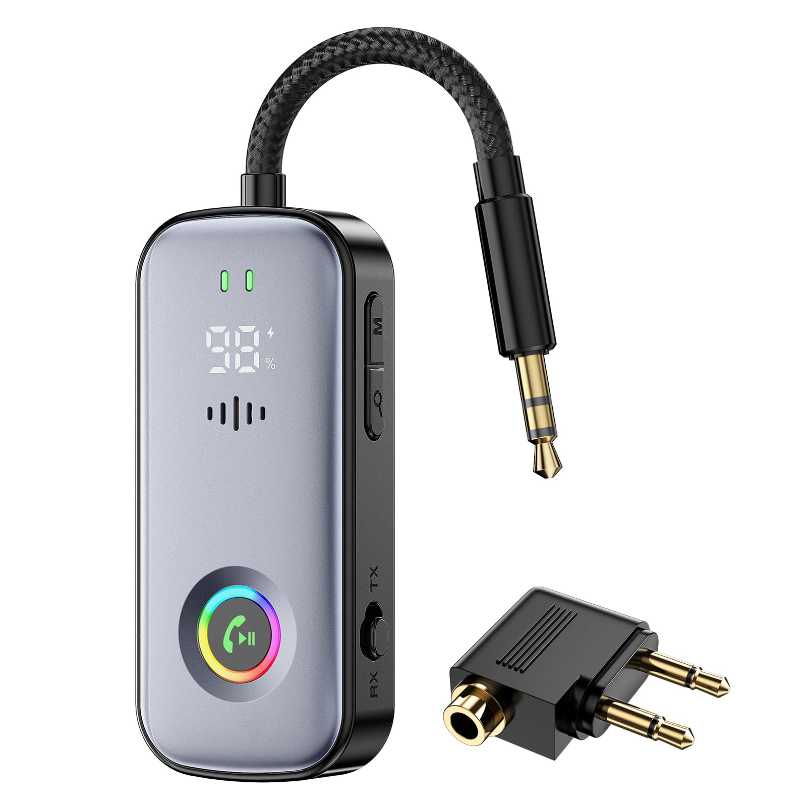 2026 Model 2-in-1 Bluetooth Transmitter Receiver, Low Latency Dual Link Audio Adapter with Battery Display/Built-in Mic, Compatible with TV/PC/Home Stereo/Car/Airplane-image-22