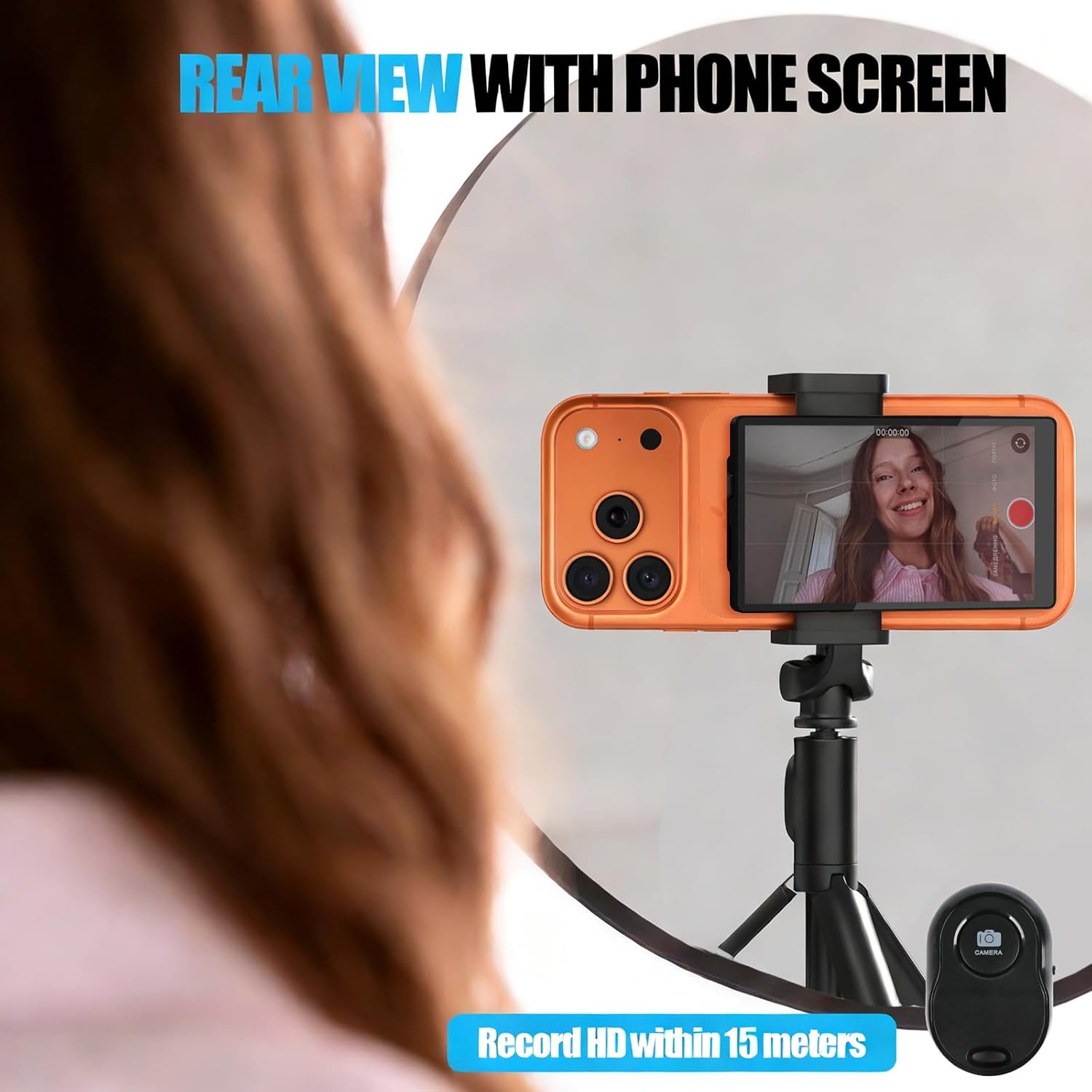 Wireless Vlogging Selfie Monitor, 5" HD Low Latency Live Stream Screen with Magnetic Mount & Remote, Compatible with iPhone 12-17/Samsung/Android, 30FT Range 1000mAh Creator Kit for TikTok/YouTube