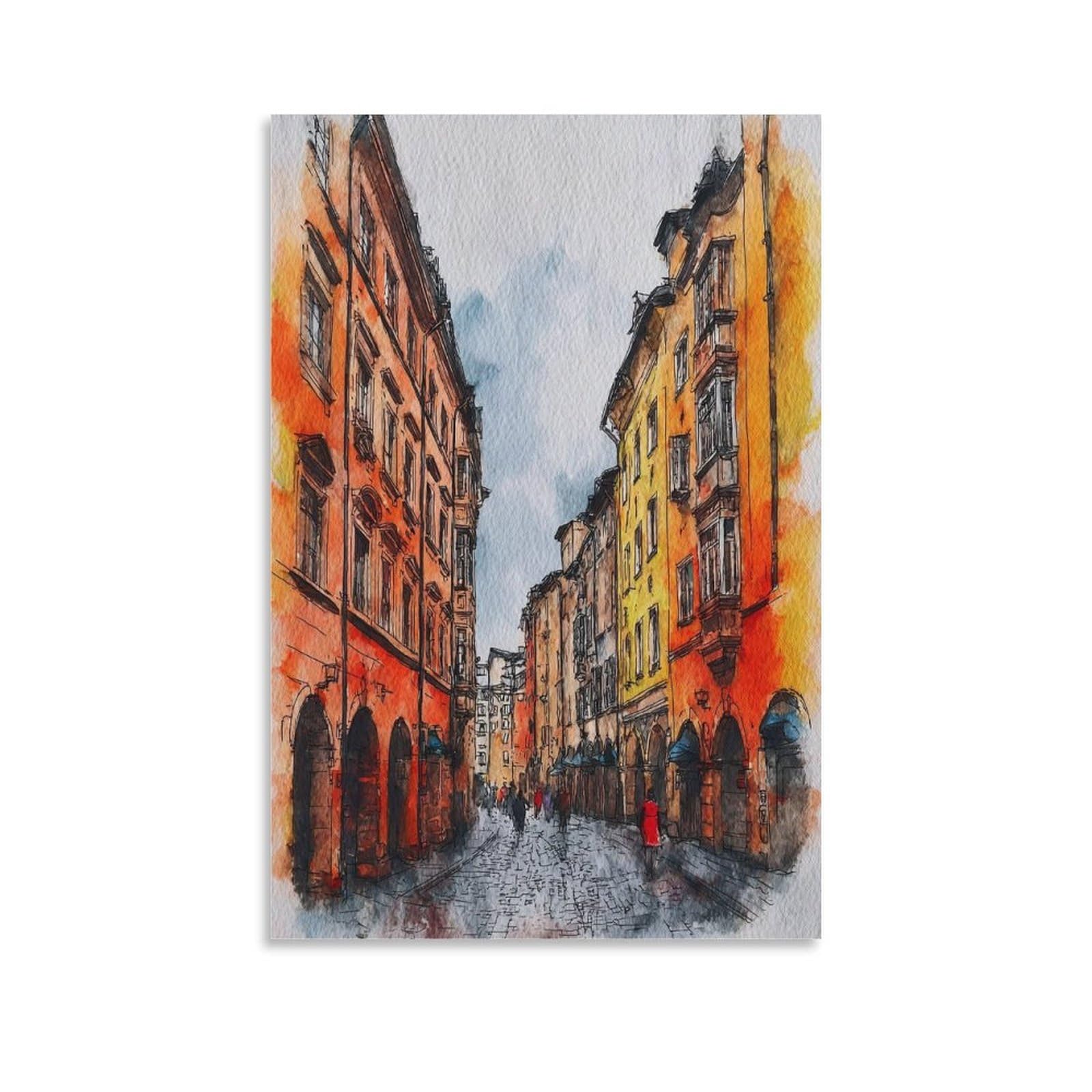 Lcynnh Unframe-Style Innsbruck Austria 08X12inch(20X30cm) Vintage Travel Poster Watercolor Canvas Art
