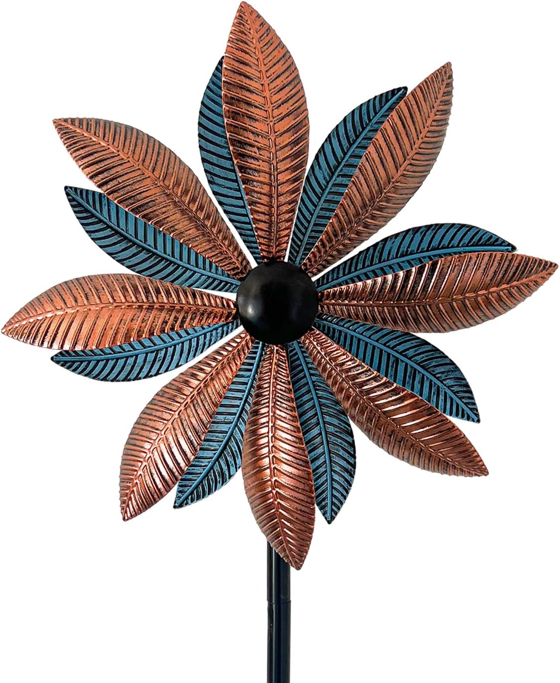 Wind Spinners Outdoor Metal, Double-Sided 360° Kinetic Wind Spinner with Stake, Metal Garden Yard Windmill Decor (13.4" Dia, 57" H) (Copper Leaf)