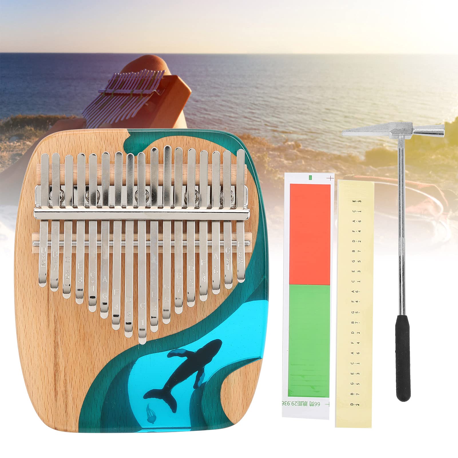 Kalimba 17 Key Finger Strumento musicale per pianoforte con adesivo Pollice in mogano Regali per pianoforte per bambini e principianti di pianoforte Professionale