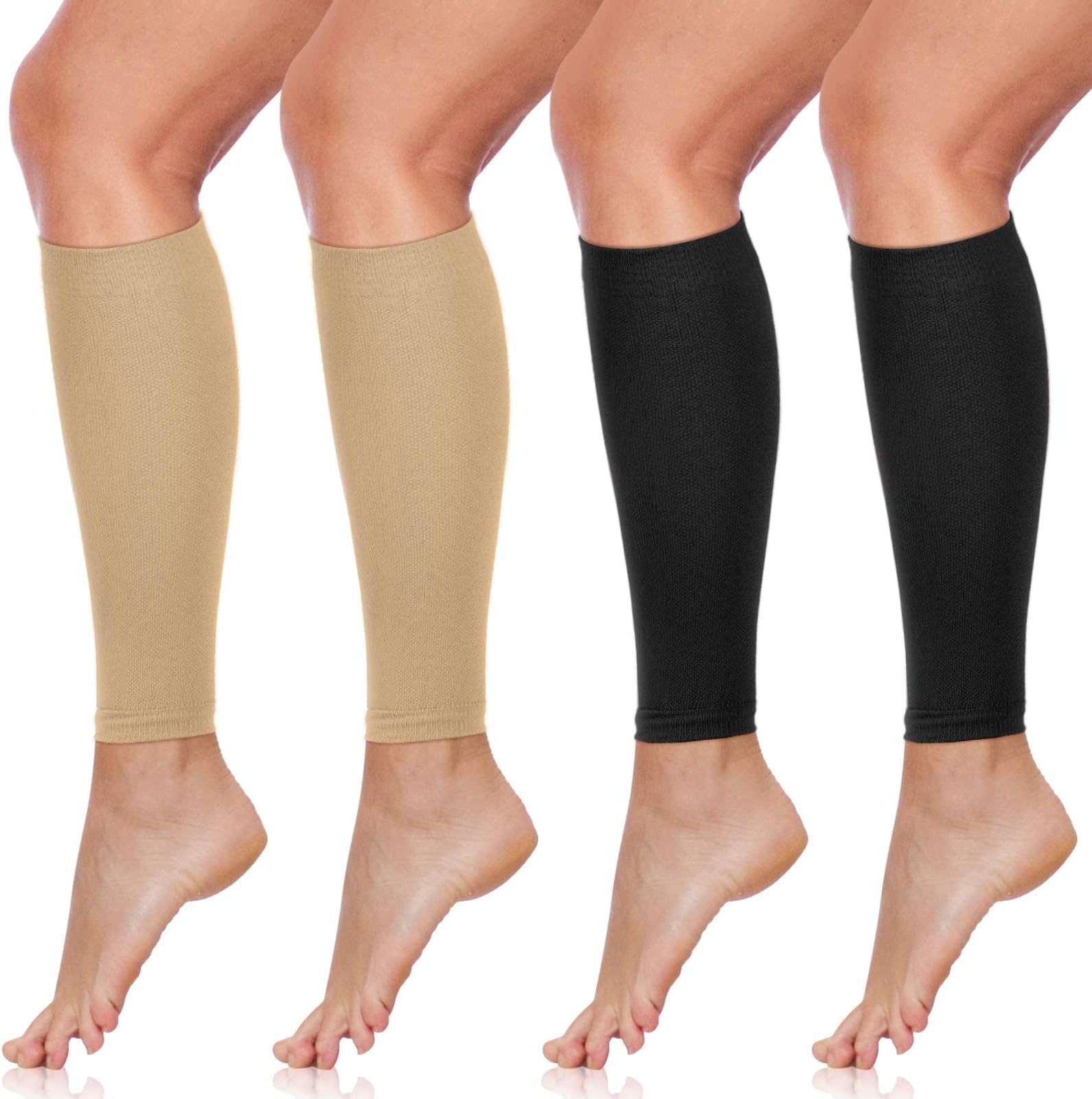 SATINIOR 4 Pairs Calf Compression Sleeve Leg Compression Sock Calf and Shin Support Relieve Calf Pain for Men Women Running