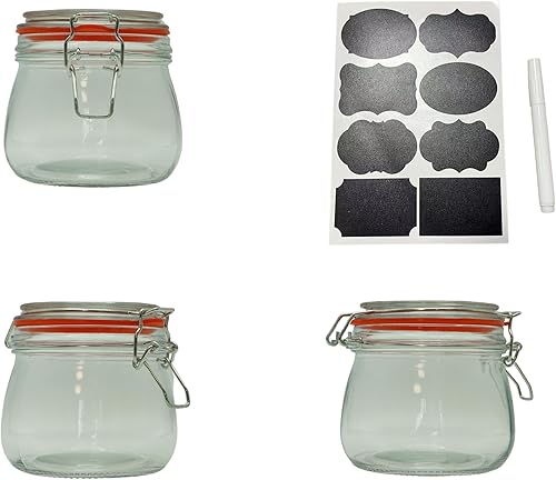 Juego de 2 tarros herméticos de vidrio de boca ancha con tapa 17oz 0.5 litros de vidrio transparente para cocina, organizador de despensa. Mantén