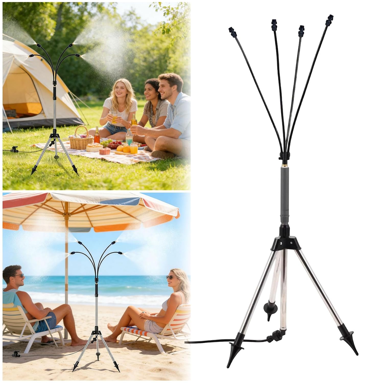 Adjustable Outdoor Misting Cooling System, Adjustable Standing Spray Atomizing Nozzle System, Cooling Portable Automatic Garden Sprayer, Standing Misters for Outside Patio (Black)
