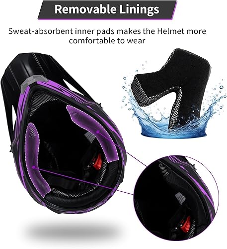 Miniatura 7 de Casco de motocross para niños y jóvenes aprobado por DOT, Casco de cara completa para ATV, moto de todoterreno y bicicleta de tierra para adultos,