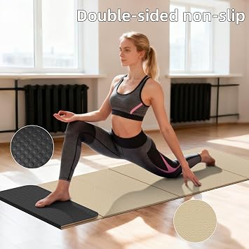 Foldable Yoga Mat Thick 10mm-WUWAN Extra Large Exercise Mat, TPE Material, Non-Slip Fitness Folding Mat Easy to Carry, Suitable for Home Workout Travel Pilates (75