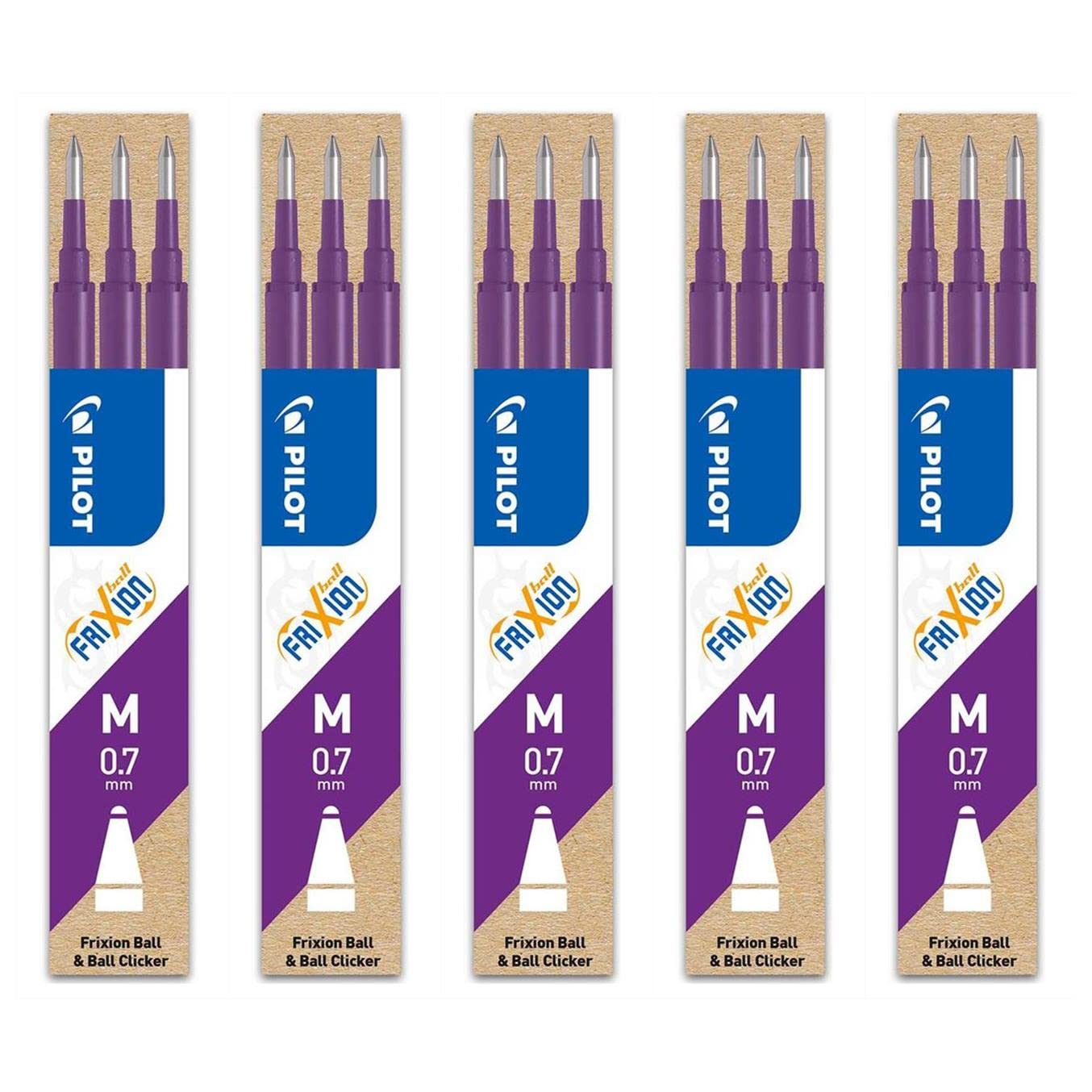 Pilot FriXion Ball Refills (BLS-FR7) Pack of 5 Sets of 3 Violet Ink