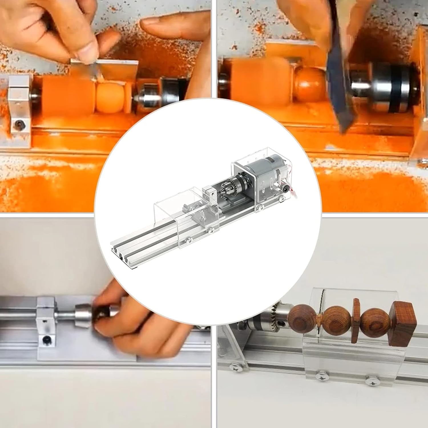 Mini Lathe Beads Polisher Machine,DIY CNC Machining for Table Woodworking Wood DIY Tool Lathe Standard Set DC 12V-24V 100W Power Wood Tool Lathe Set
