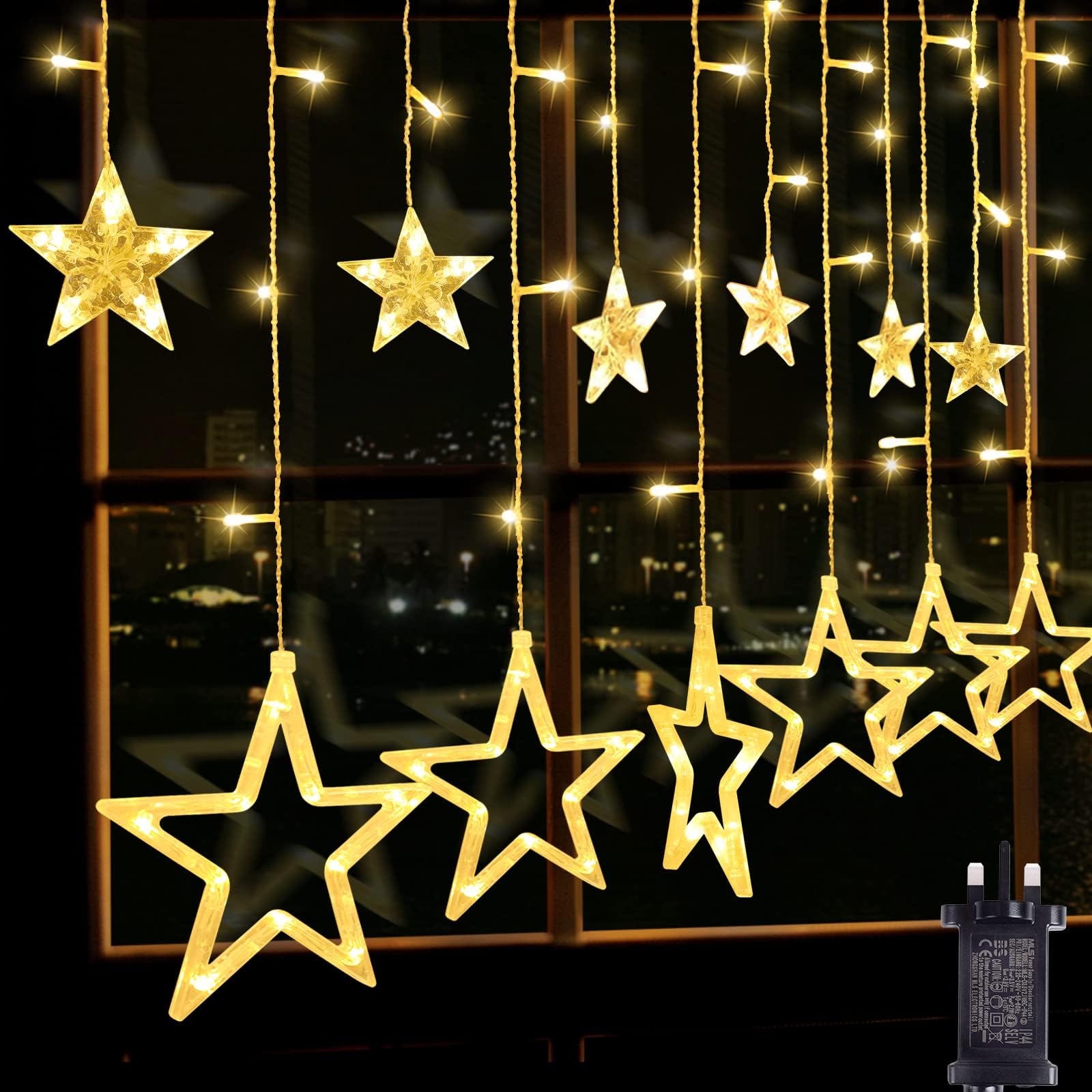 Opard138LED Window Light with 12 Stars 8 Lighting Modes Timer&Memory Function Curtain Lights for Christmas Decoration, Bedroom, Wedding