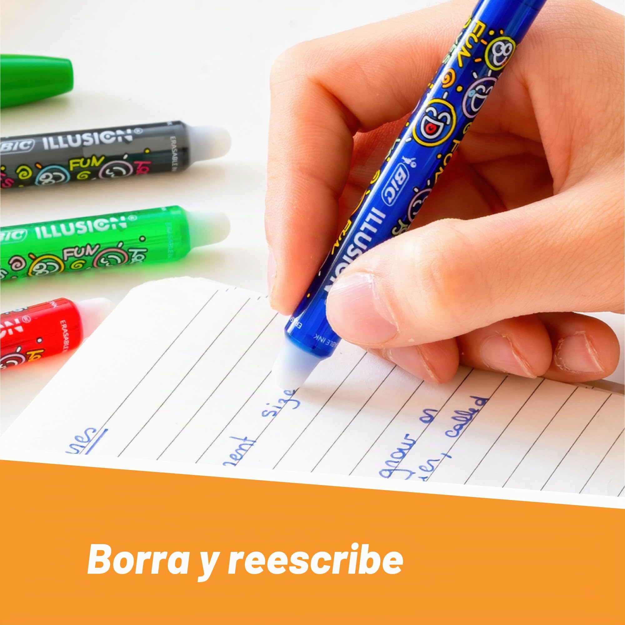 BIC Illusion Bolígrafos Borrables y Recargables de Punta Media (0,7 mm) - Tinta Negra, Caja de 12