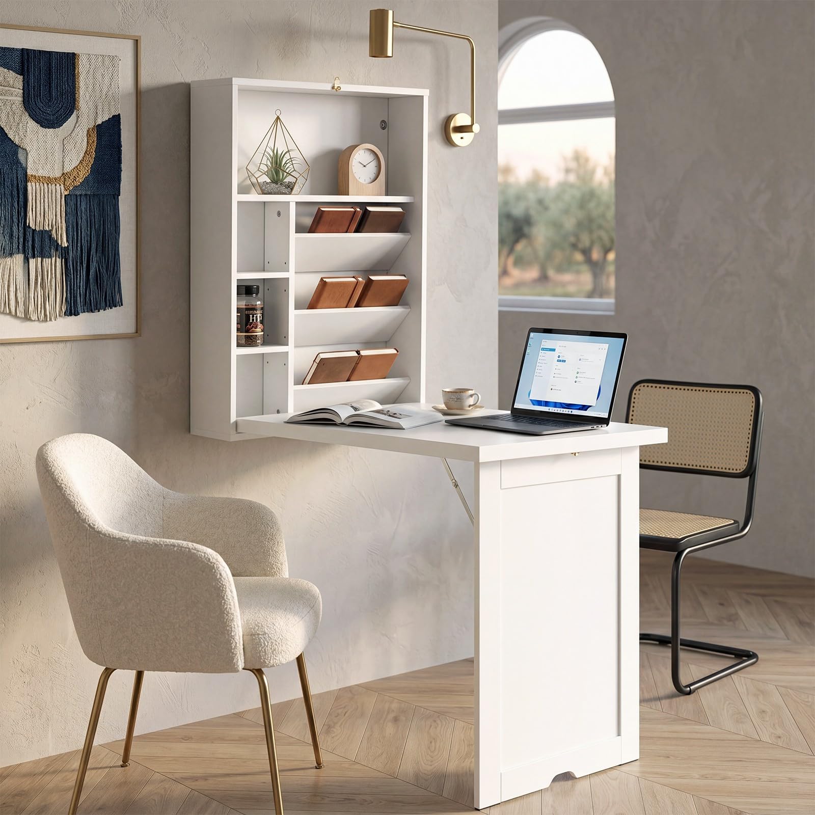 KOMFOTTEU Escritorio Plegable de Pared con 7 Compartimentos