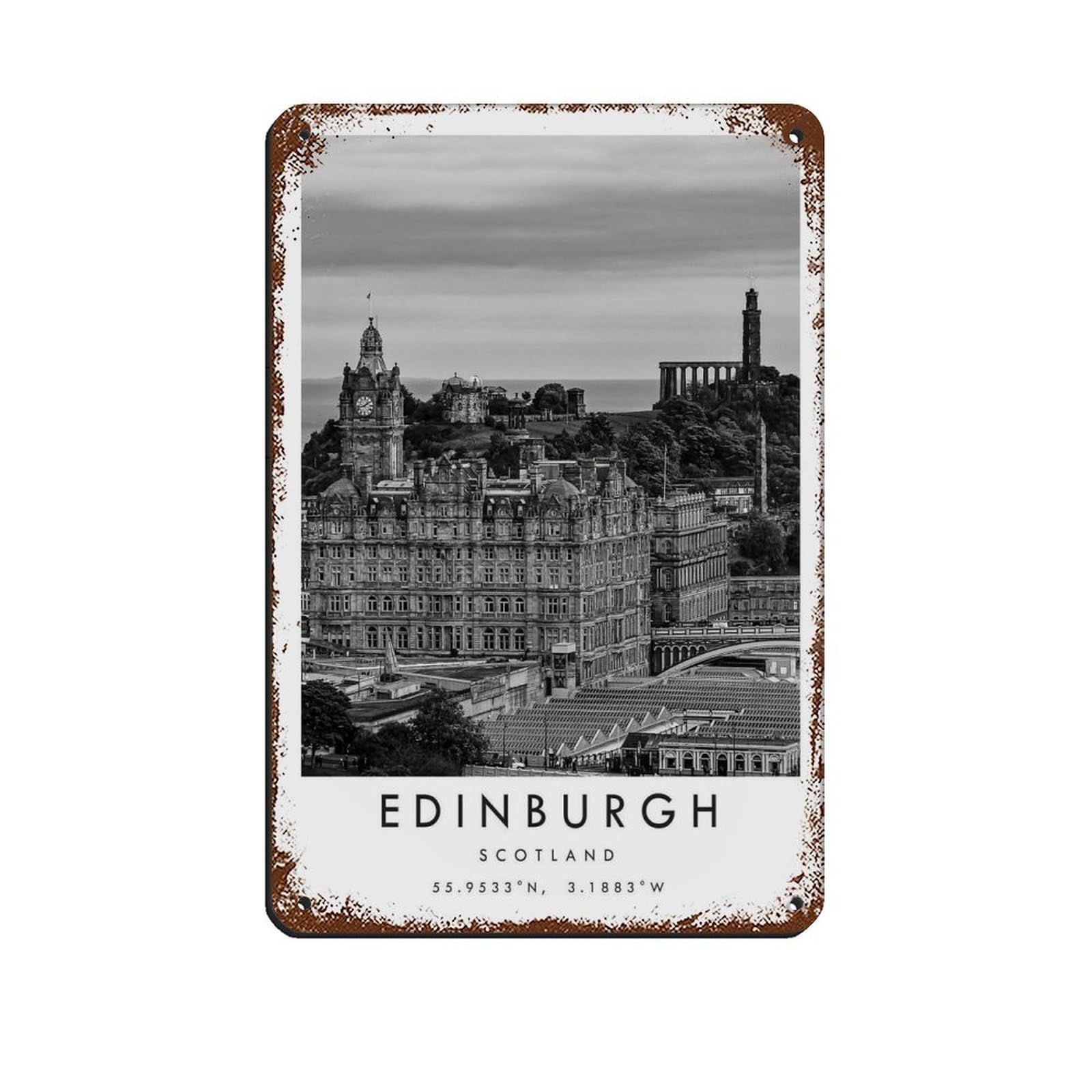 Lxwnze 20L X 30W Cm Edinburgh Travel, Edinburgh Poster Tin Sign Vintage Metal Pub Club Cafe Bar Home Wall Art Decoration Poster Retro 8X12inch(20X30cm)
