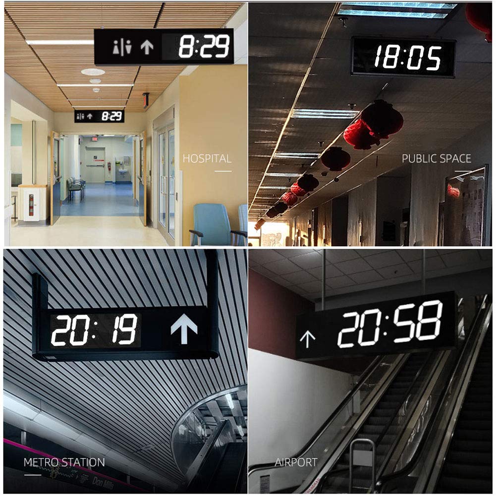 Naroote Große weiße Digital Wanduhr, elektronische Uhr des Spiegel LED für Hauptöffentlichen Raum 100 240V(EU)