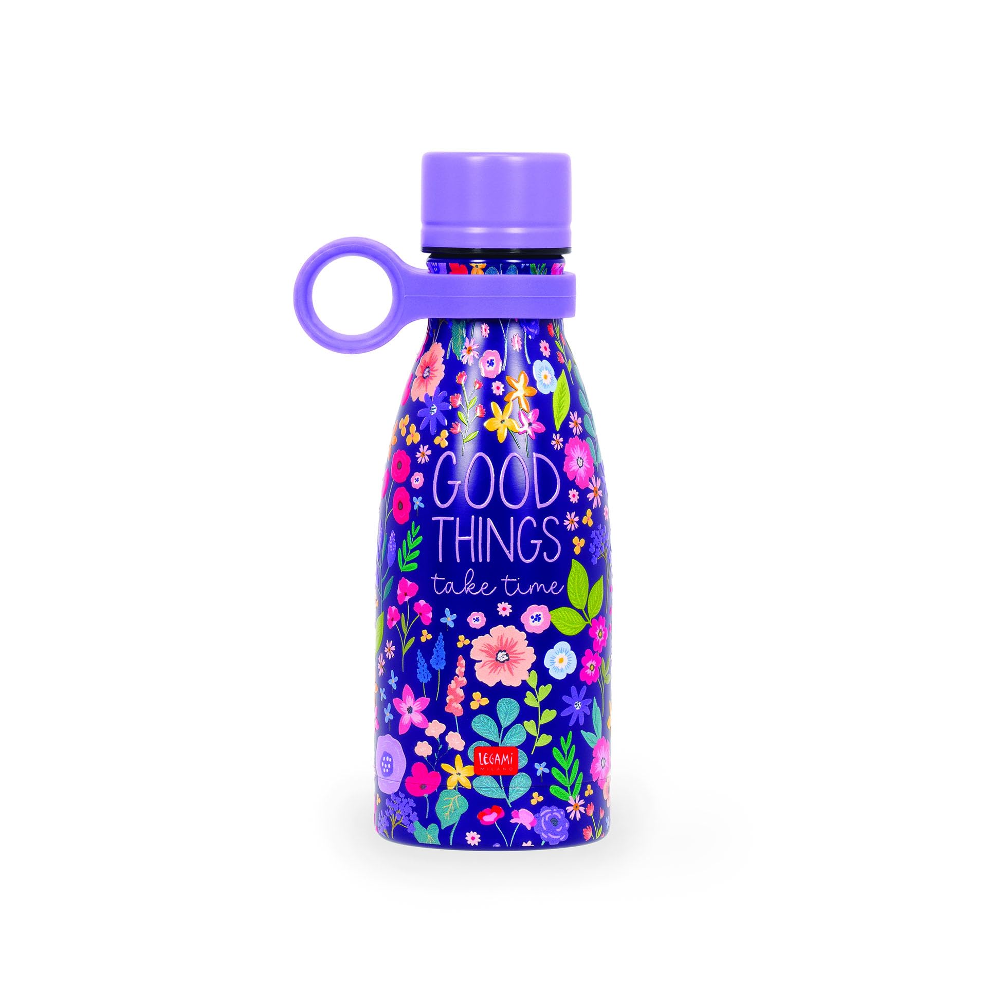 Legami - Vacuum Bottle Hot & Cold Mini, Borraccia Termica leggera e resistente, Chiusura Ermetica, Manico in Silicone removibile, in Accaio Inox, Capacità 300 ml, Tema Flowers