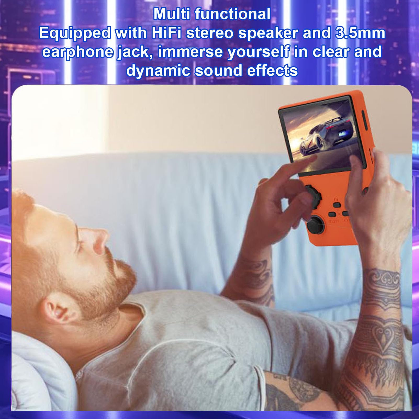 Elprico Retro Handheld Game Console, 3,5 Zoll 640x480 Tragbarer Spielspieler mit 256 GB Speicher, Handheld -Gaming -Konsole für die Reise (ORANGE)