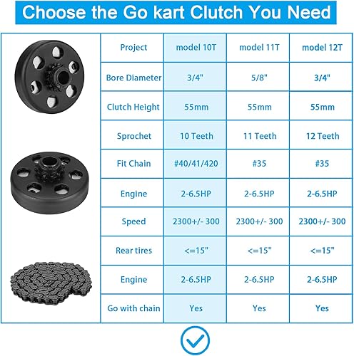 Miniatura 10 de Youxmoto Embrague Go Kart 12T de 34 pulgadas para cadena #35, hasta 6.5hp 12 dientes Predator 212 embrague centrífugo para Go Kart Mini Bike, para