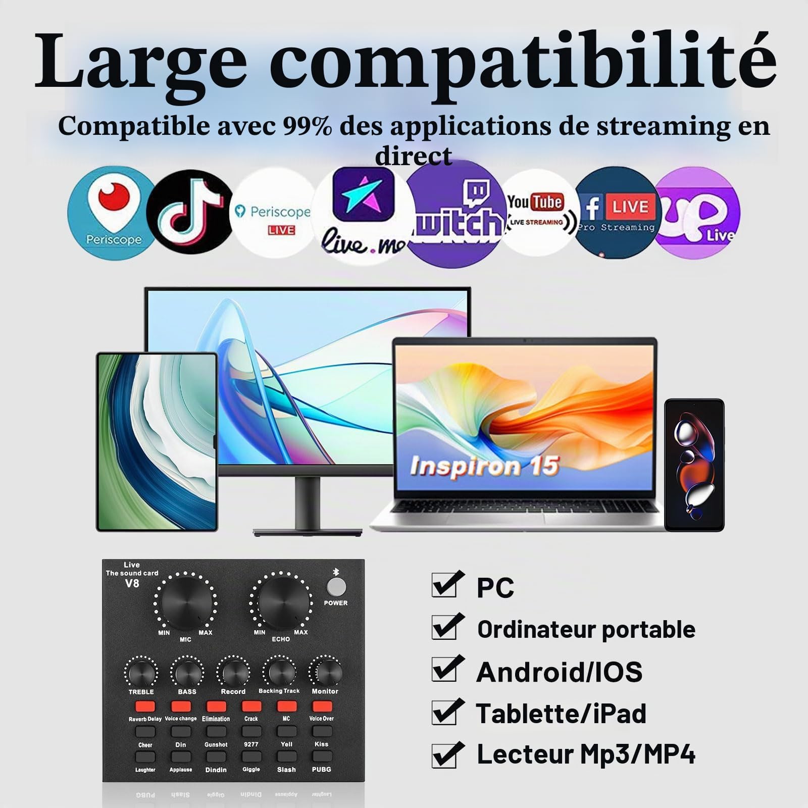 ALPOWL Ensemble d'équipement de Podcast, Interface Audio avec Carte Son en Direct Tout-en-Un et Microphone à condensateur, Parfait pour l'enregistrement, la Diffusion, la Diffusion en Direct (Or)