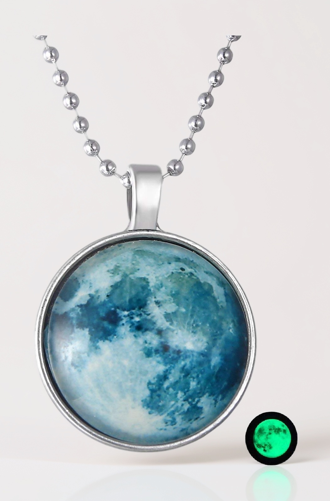 Girls - Glow In Dark Moon Pendant/Necklace (Blue) 20Mm